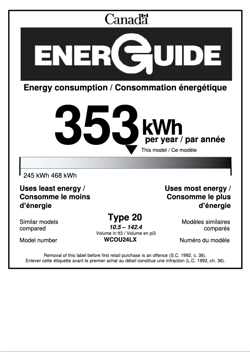 Page 1 de la notice Label énergétique Smeg WCOU24LX