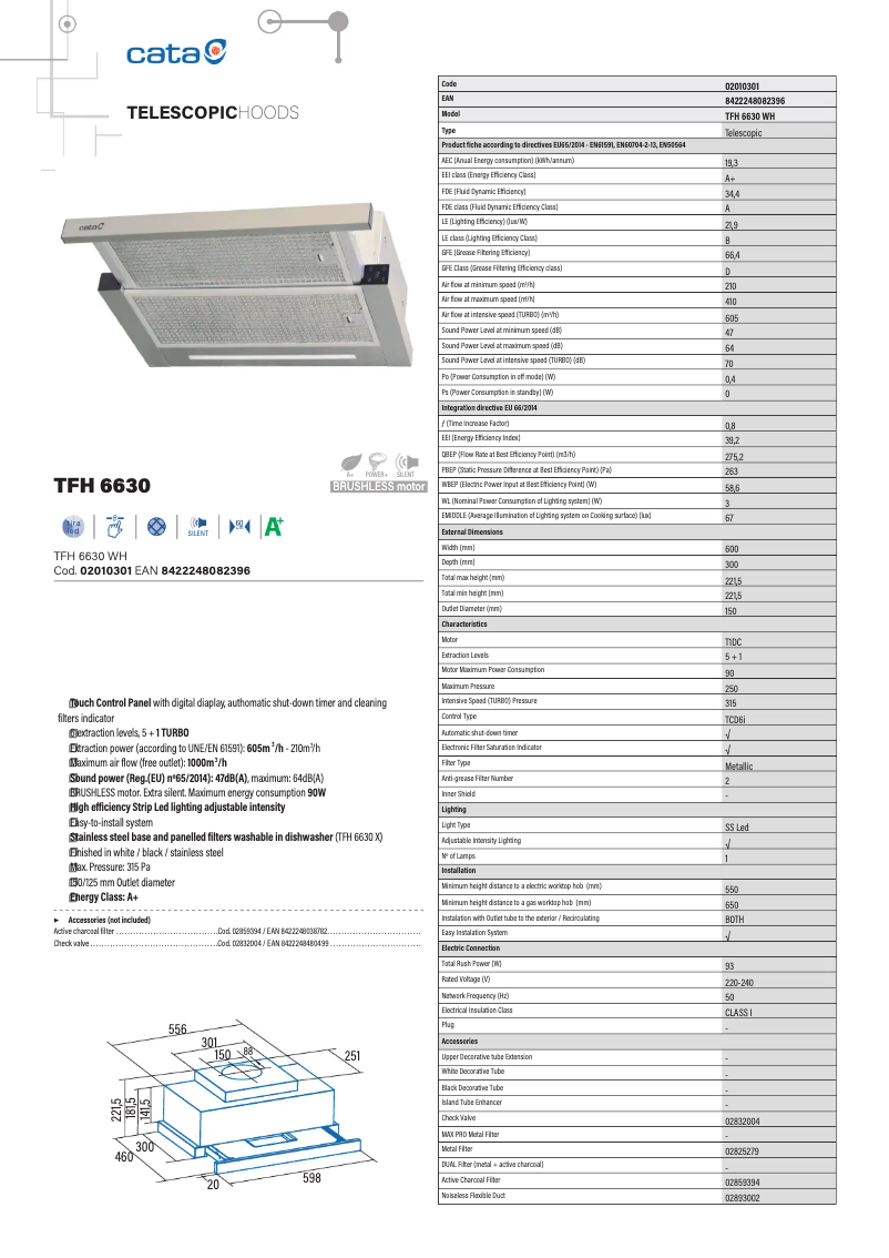 Page 1 de la notice Fiche technique CATA TFH 6630 WH
