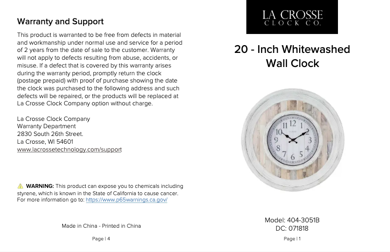 Page 1 de la notice Manuel utilisateur La Crosse Technology 404-3051B