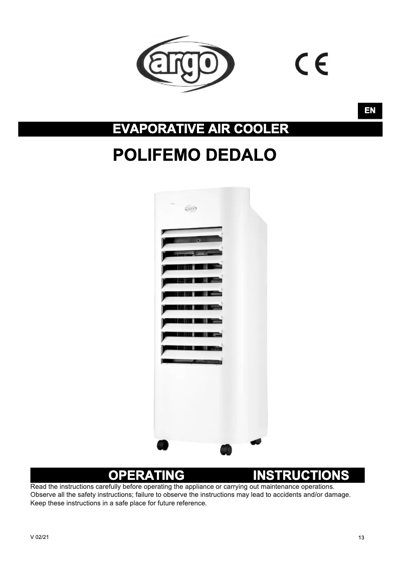 Page 1 de la notice Manuel utilisateur Argoclima Polifemo Dedalo