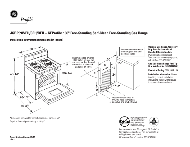 Page 1 de la notice Fiche technique GE Profile JGBP99WEHWW