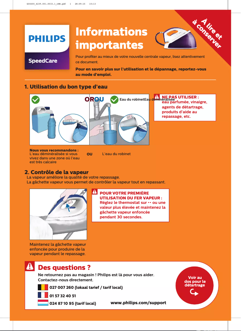 Page 1 de la notice Guide de démarrage rapide Philips SpeedCare GC6602