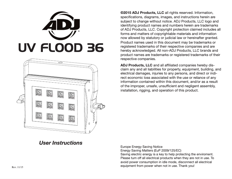 Imagen de la primera página del manual del dispositivo UV Flood 36