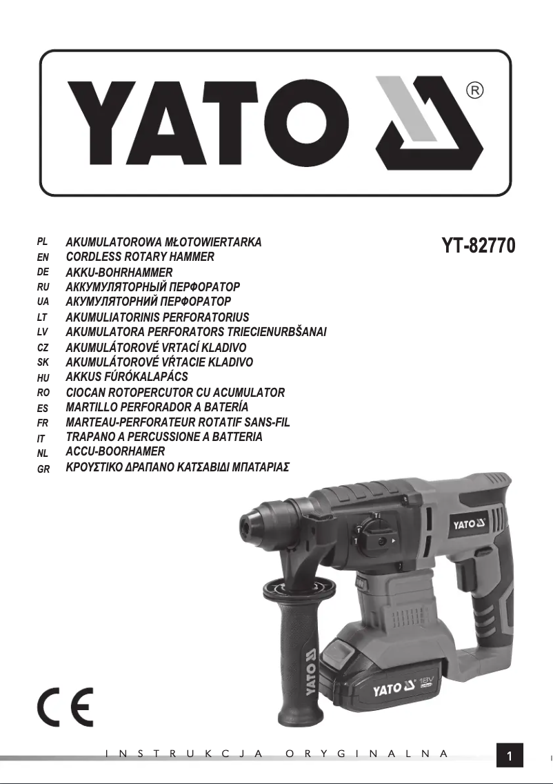 Page 1 de la notice Manuel utilisateur Yato YT-82770
