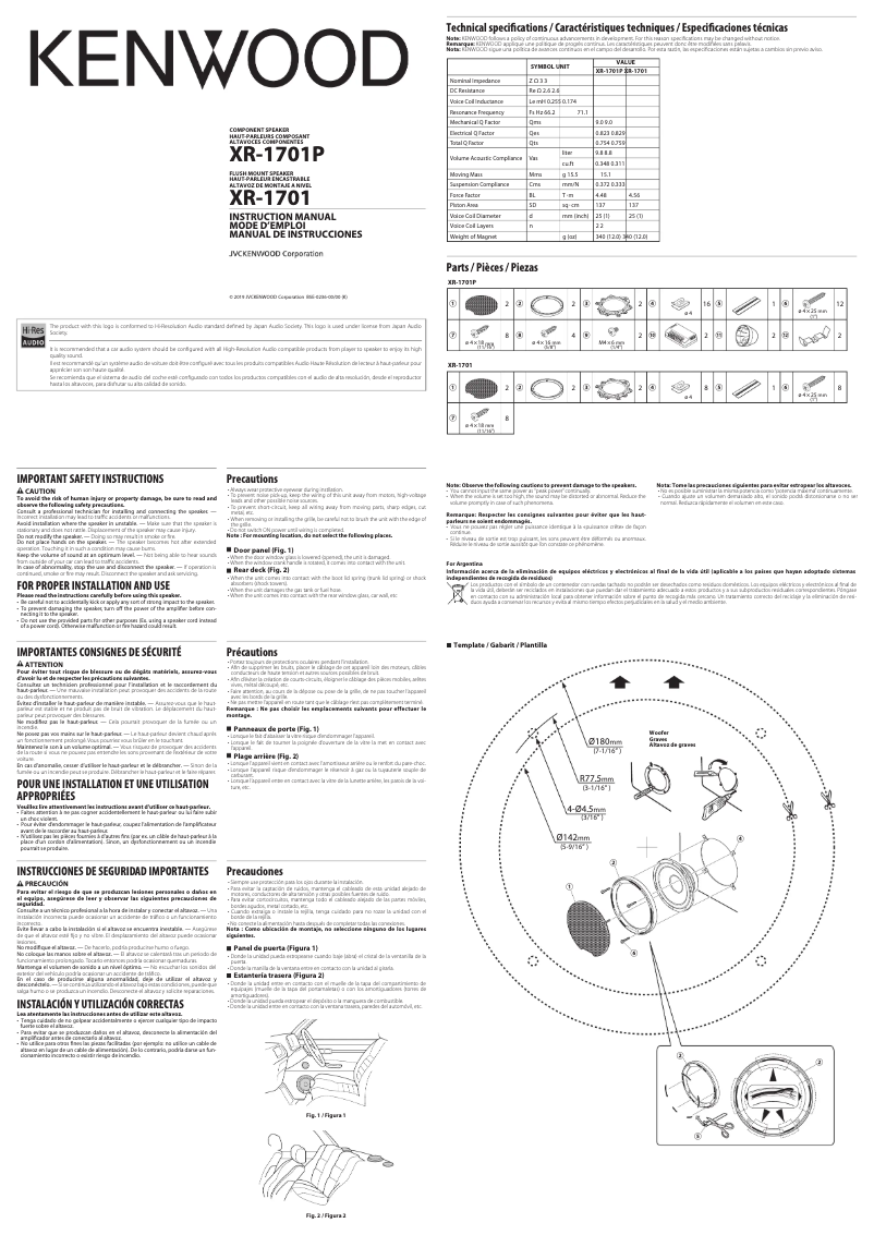 Page 1 de la notice Manuel utilisateur Kenwood XR-1701P