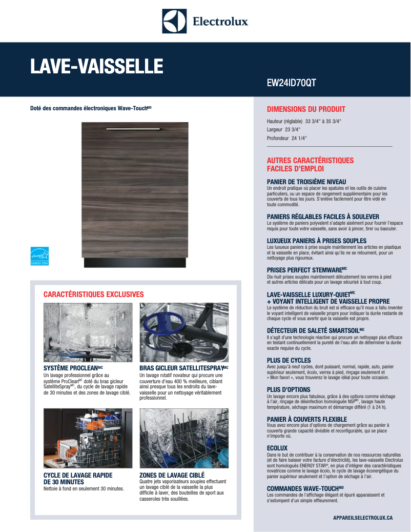 Page 1 de la notice Fiche technique Electrolux EW24ID70QT
