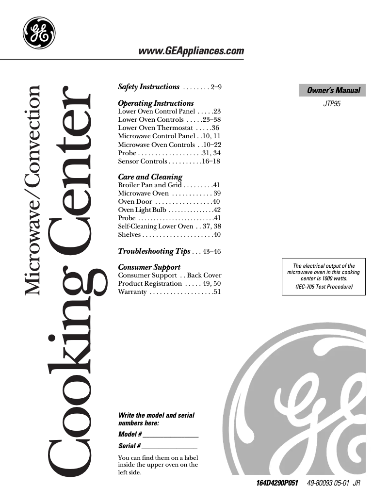 Imagen de la primera página del manual del dispositivo Profile JTP95WDWW