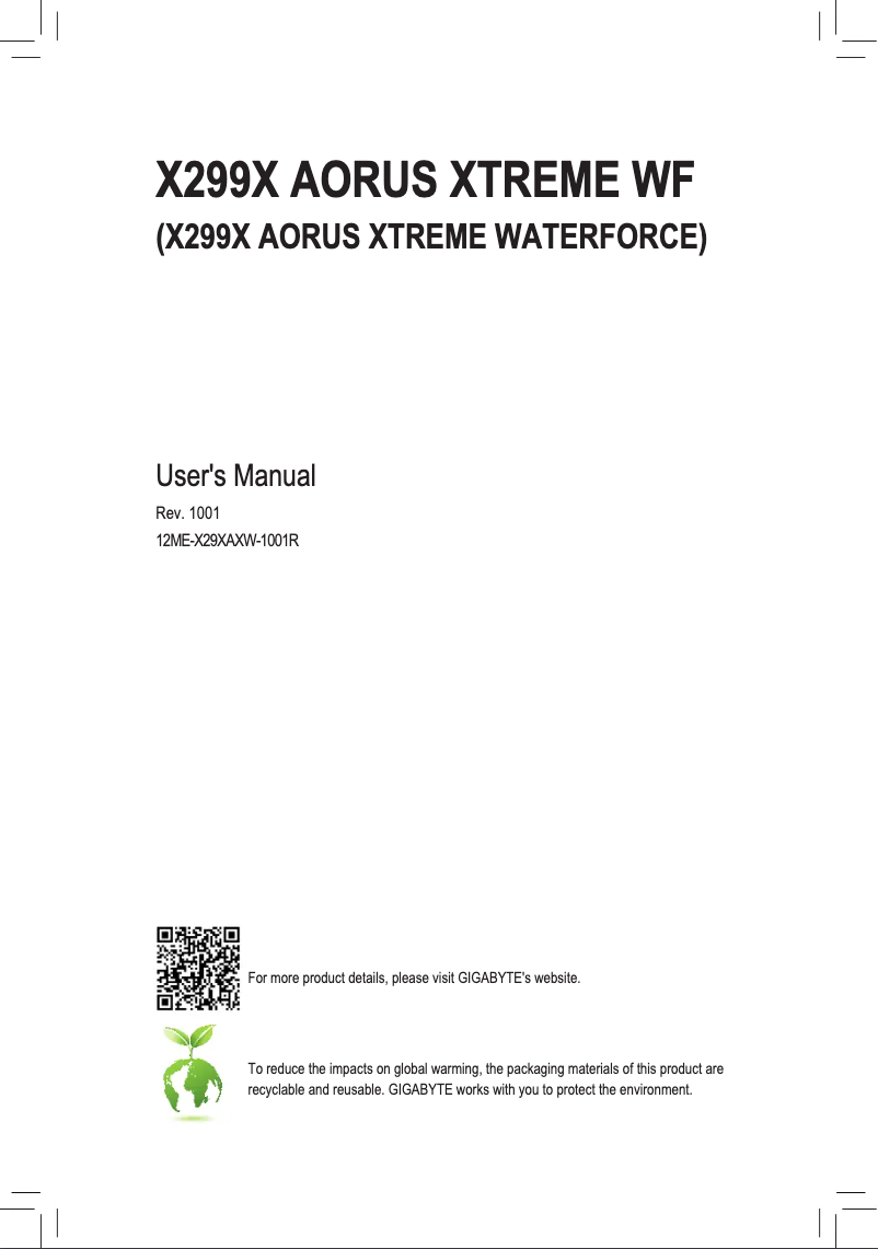 Image de la première page du manuel de l'appareil X299X Aorus Xtreme Waterforce