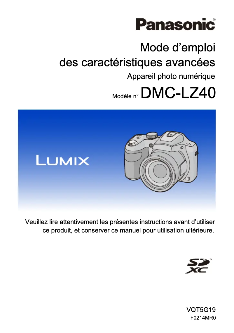 Page n°1 - Manuel utilisateur Panasonic Lumix DMC-LZ40