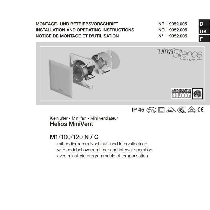 Image de la première page du manuel de l'appareil MiniVent M1/120N/C