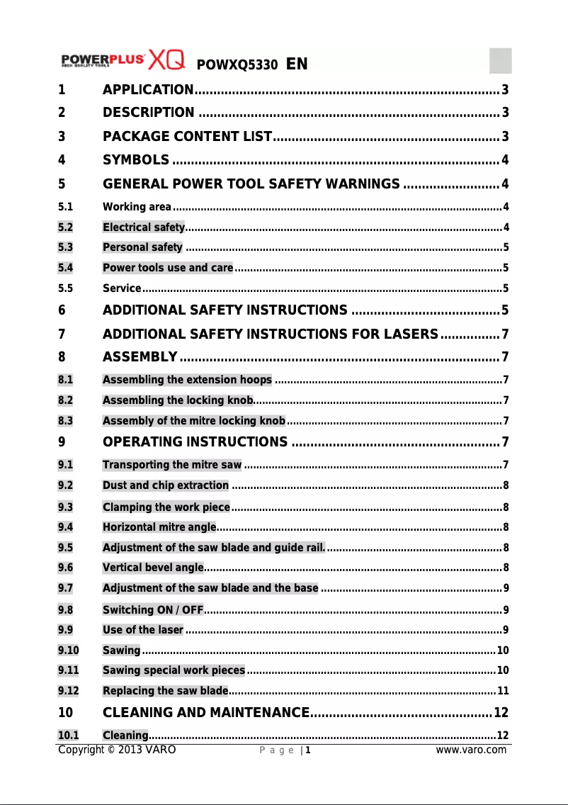 Image de la première page du manuel de l'appareil POWXQ5330