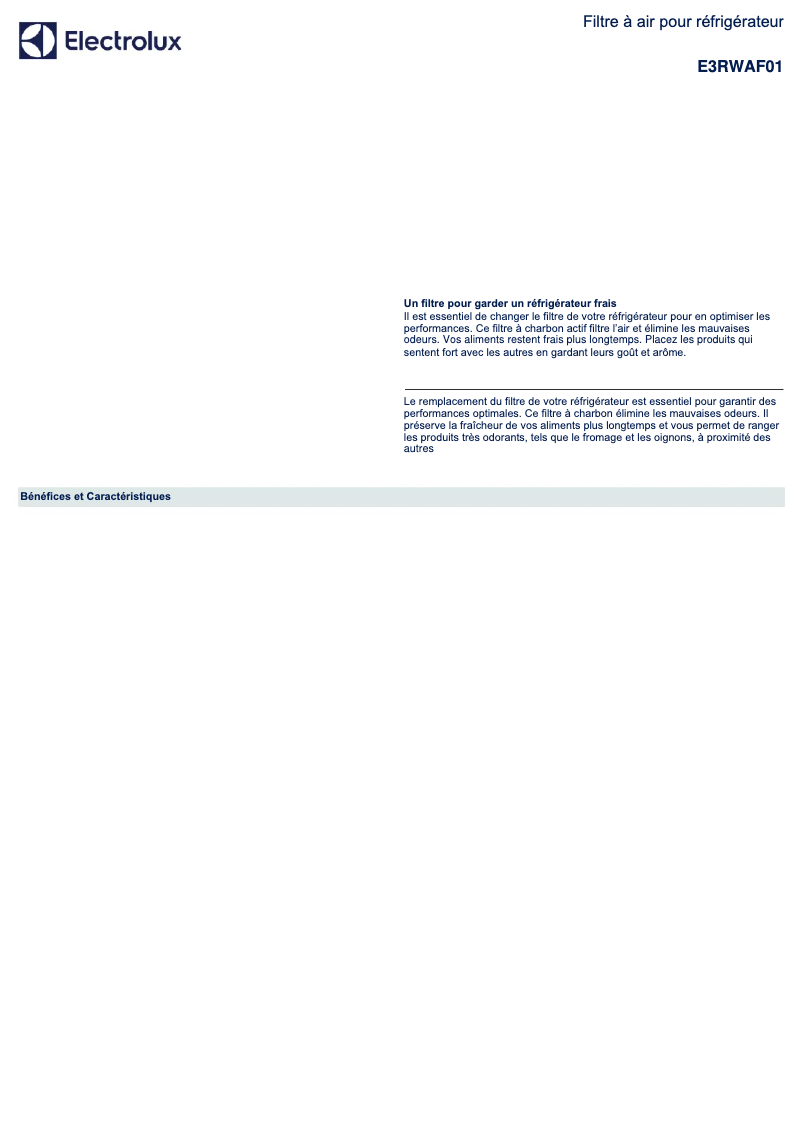 Página 1 del manual Ficha técnica Electrolux E3RWAF01