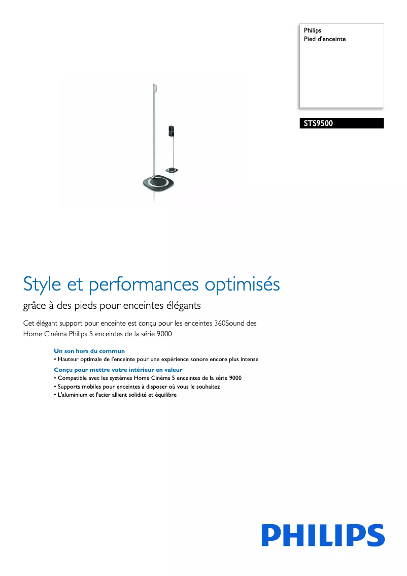 Page 1 de la notice Fiche technique Philips STS9500