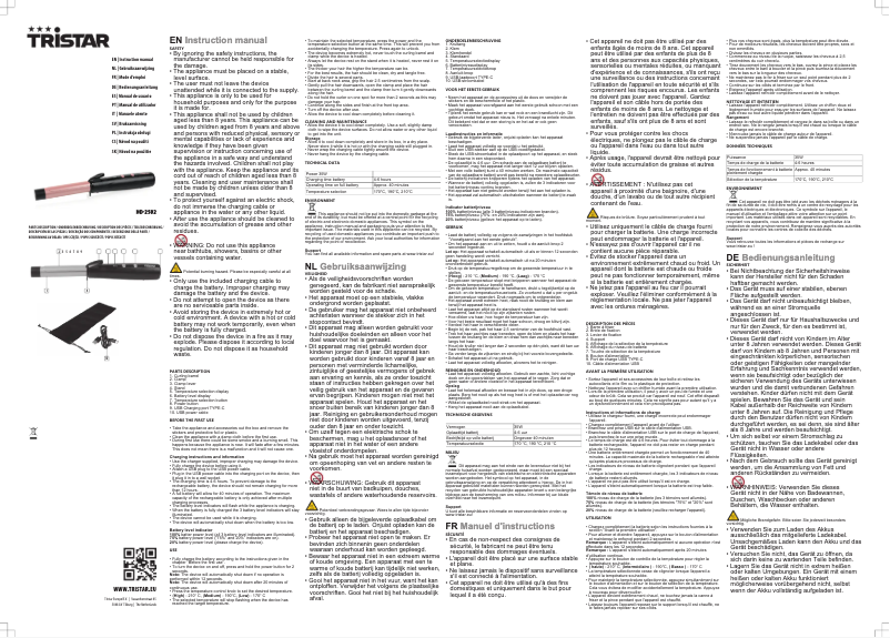 Page 1 de la notice Manuel utilisateur TriStar HD-2502