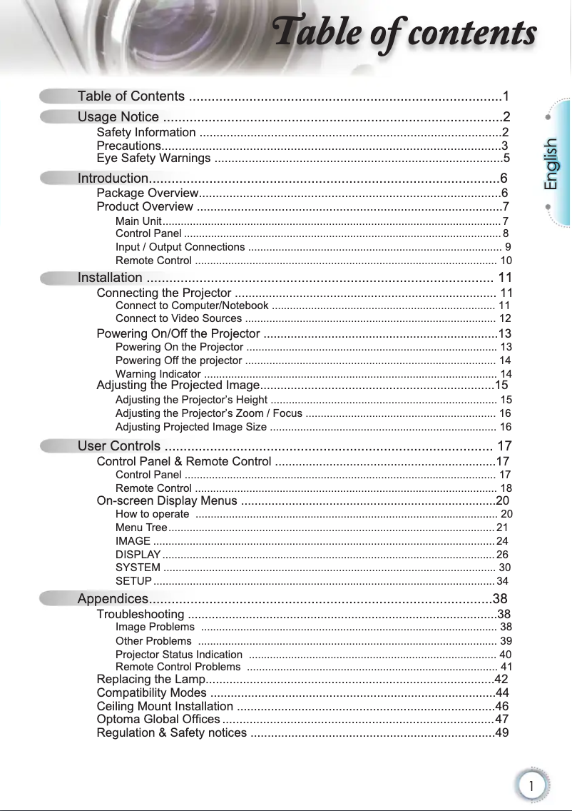 Page n°1 - Manuel utilisateur Optoma HD20