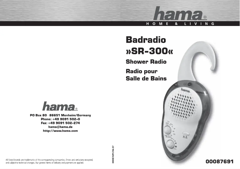 Page 1 de la notice Manuel utilisateur Hama SR-300