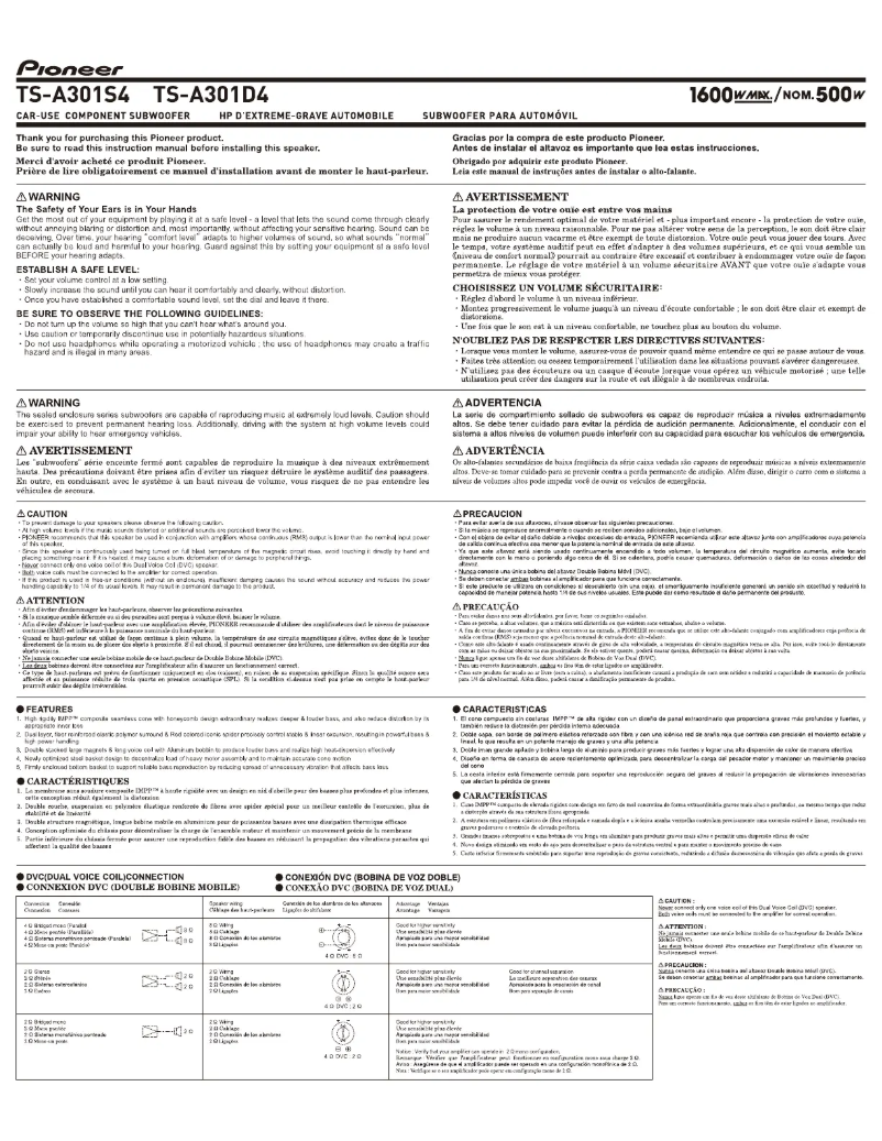 Page 1 de la notice Manuel utilisateur Pioneer TS-A301S4