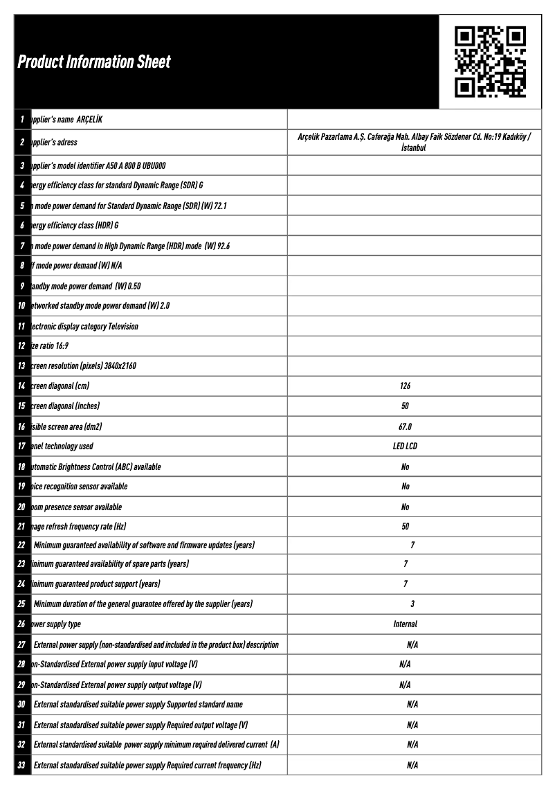 Image de la première page du manuel de l'appareil A50 A 800 B