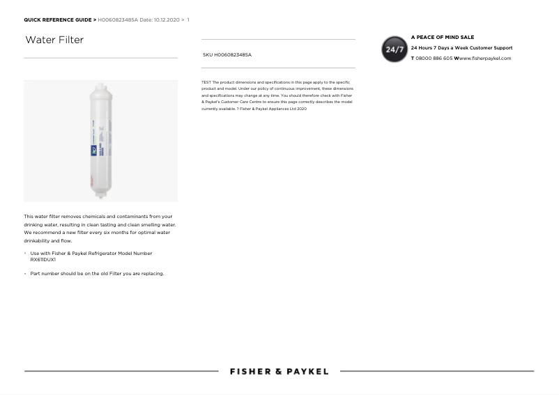 Page n°1 - Manuel utilisateur Fisher & Paykel H0060823485A