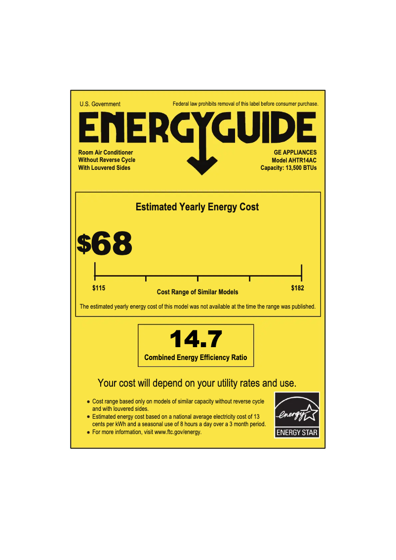 Page 1 de la notice Label énergétique GE Profile AHTR14AC