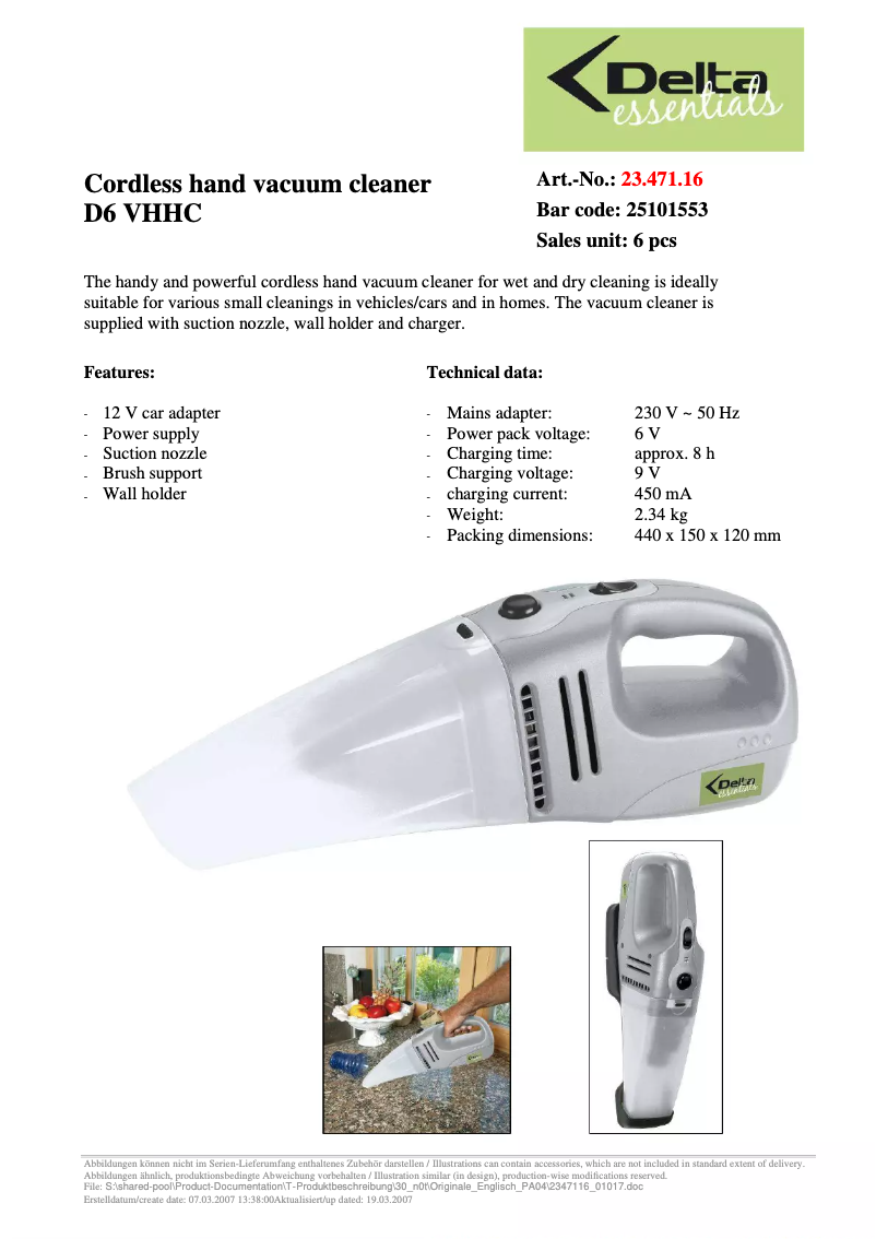 Página 1 del manual Ficha técnica Delta D6 VHHC