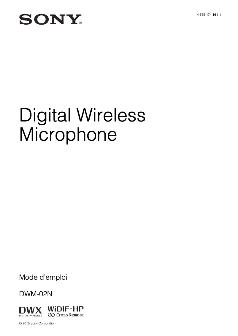 Page 1 de la notice Manuel utilisateur Sony DWM-02N