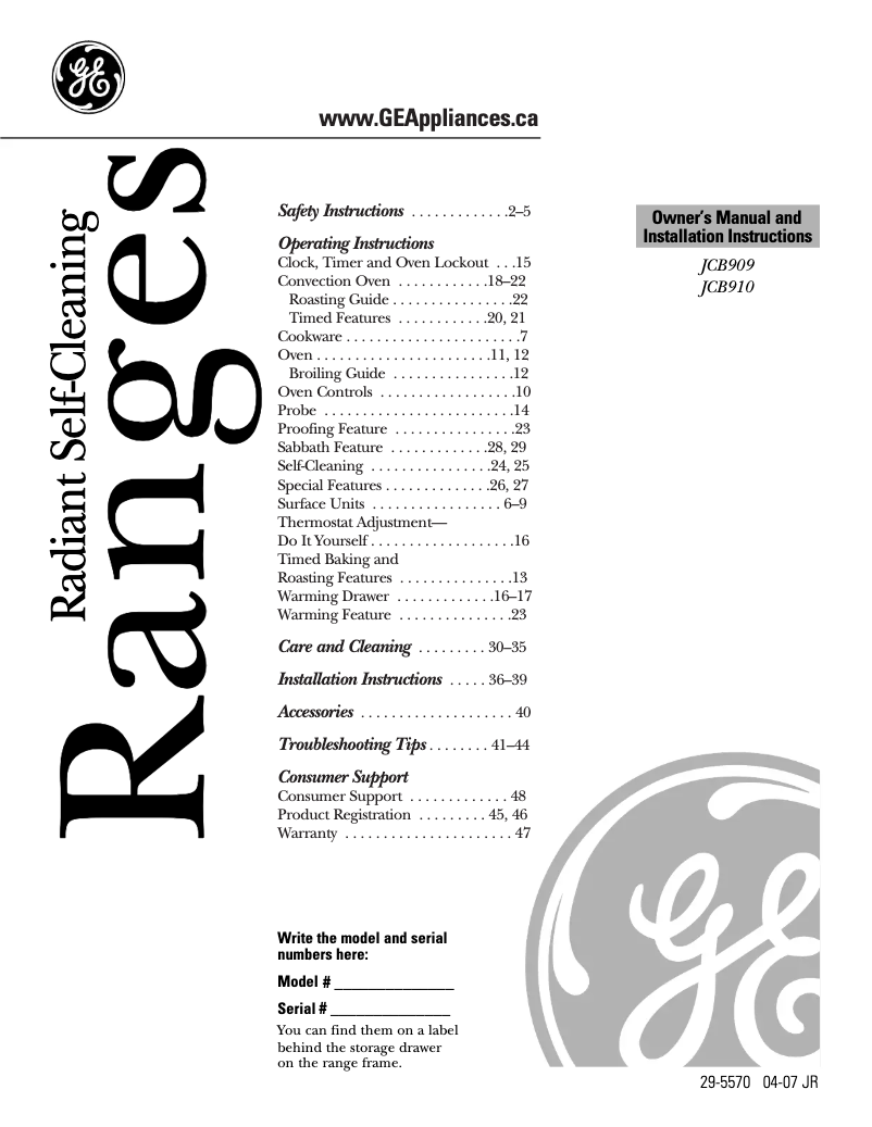 Page 1 de la notice Manuel utilisateur GE JCB909TKWW