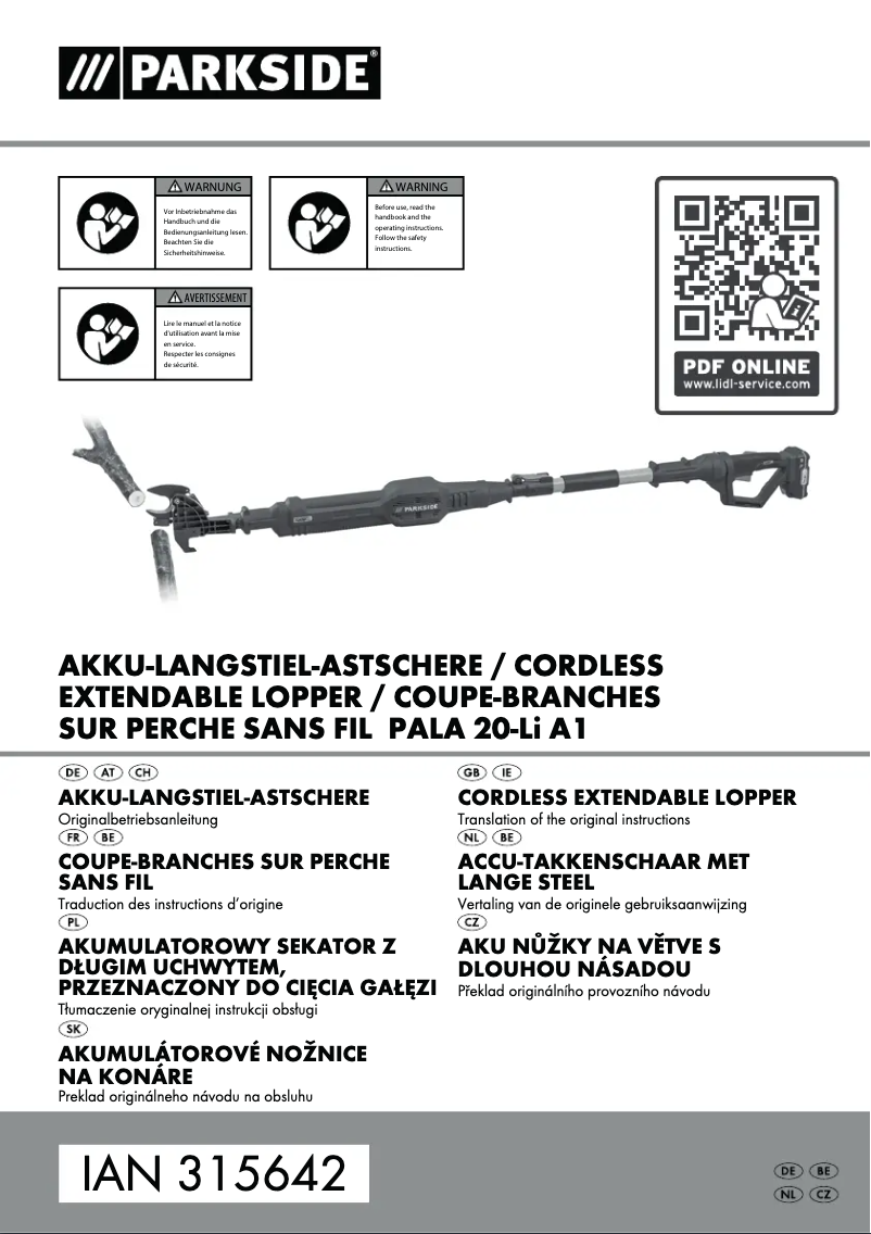 Page 1 de la notice Manuel utilisateur Parkside PALA 20-Li A1