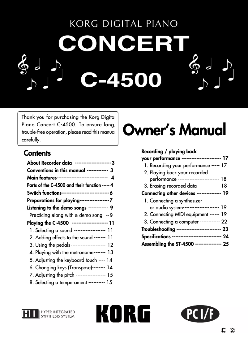 Page n°1 - Manuel utilisateur Korg Concert C-4500