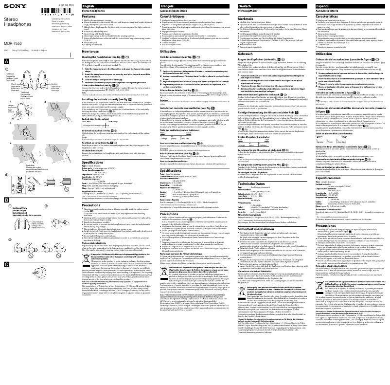 Image de la première page du manuel de l'appareil MDR-7550