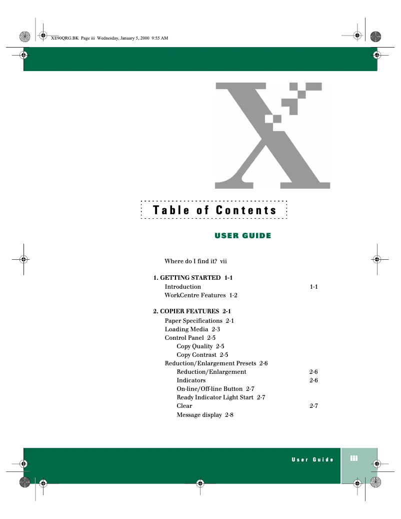 Image de la première page du manuel de l'appareil WorkCentre XE90