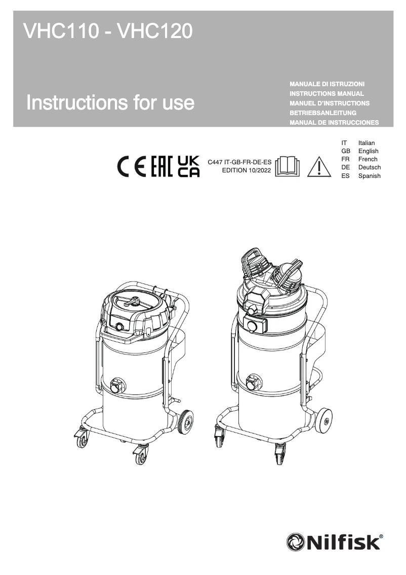 Page 1 de la notice Manuel utilisateur Nilfisk VHC120