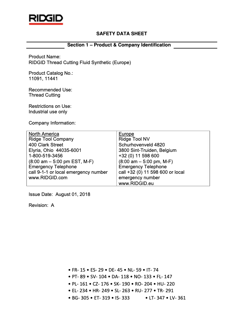 Page 1 de la notice Fiche technique Ridgid 600-I