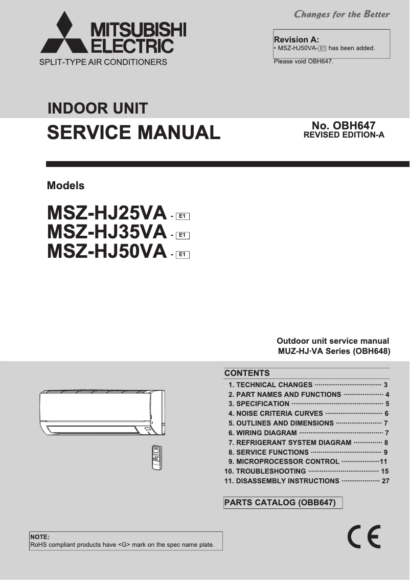 Page 1 de la notice Manuel utilisateur Mitsubishi MSZ-HJ25VA