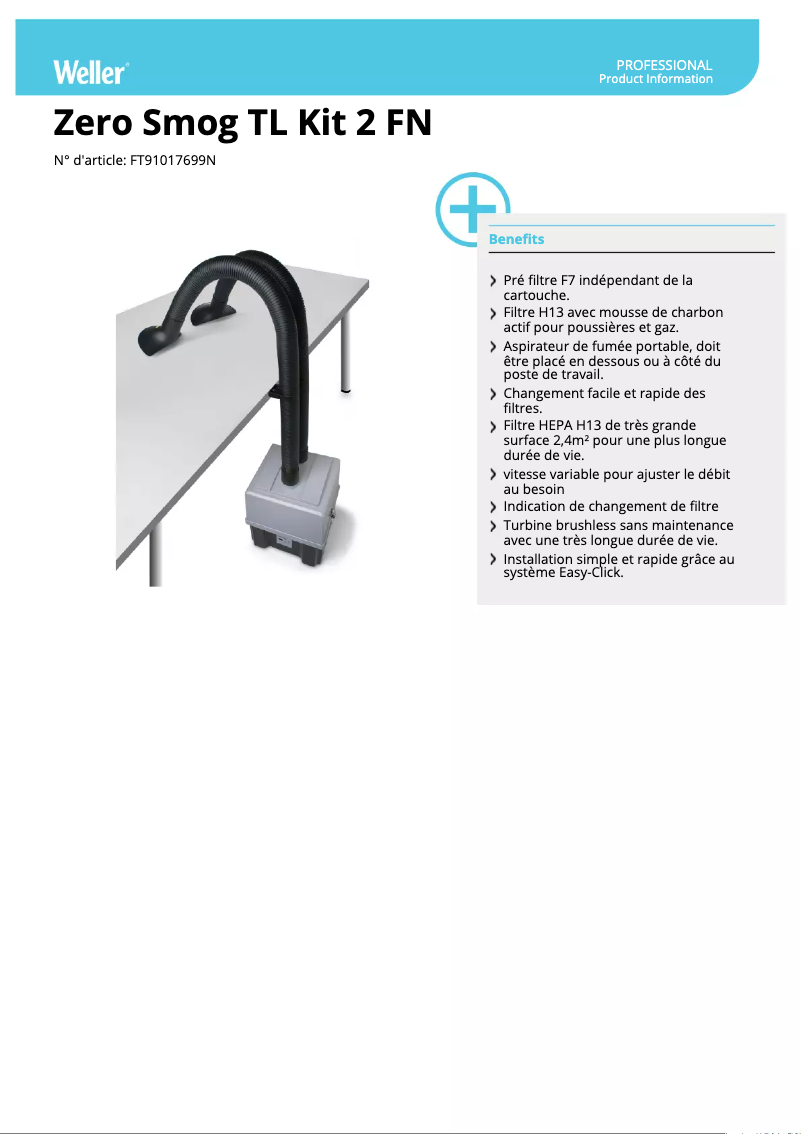 Page n°1 - Fiche technique Weller Zero Smog TL