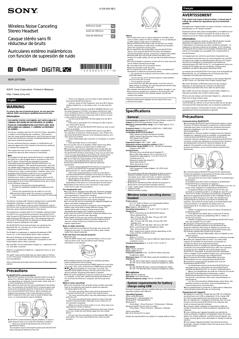 Image de la première page du manuel de l'appareil MDR-ZX770BN