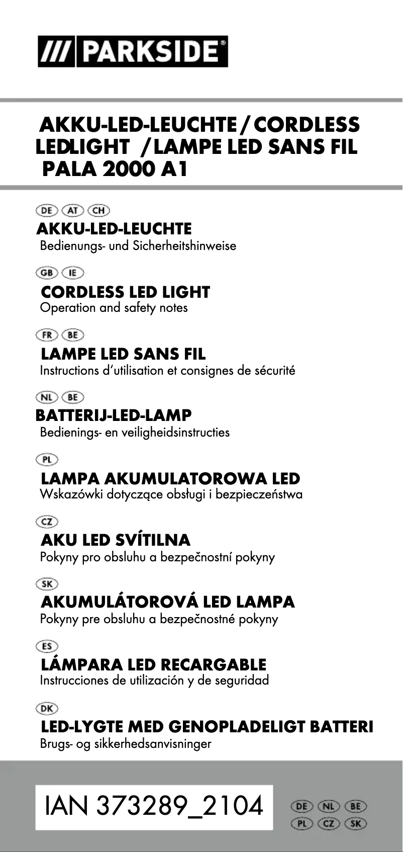 Page 1 de la notice Manuel utilisateur Parkside PALA 2000 A1