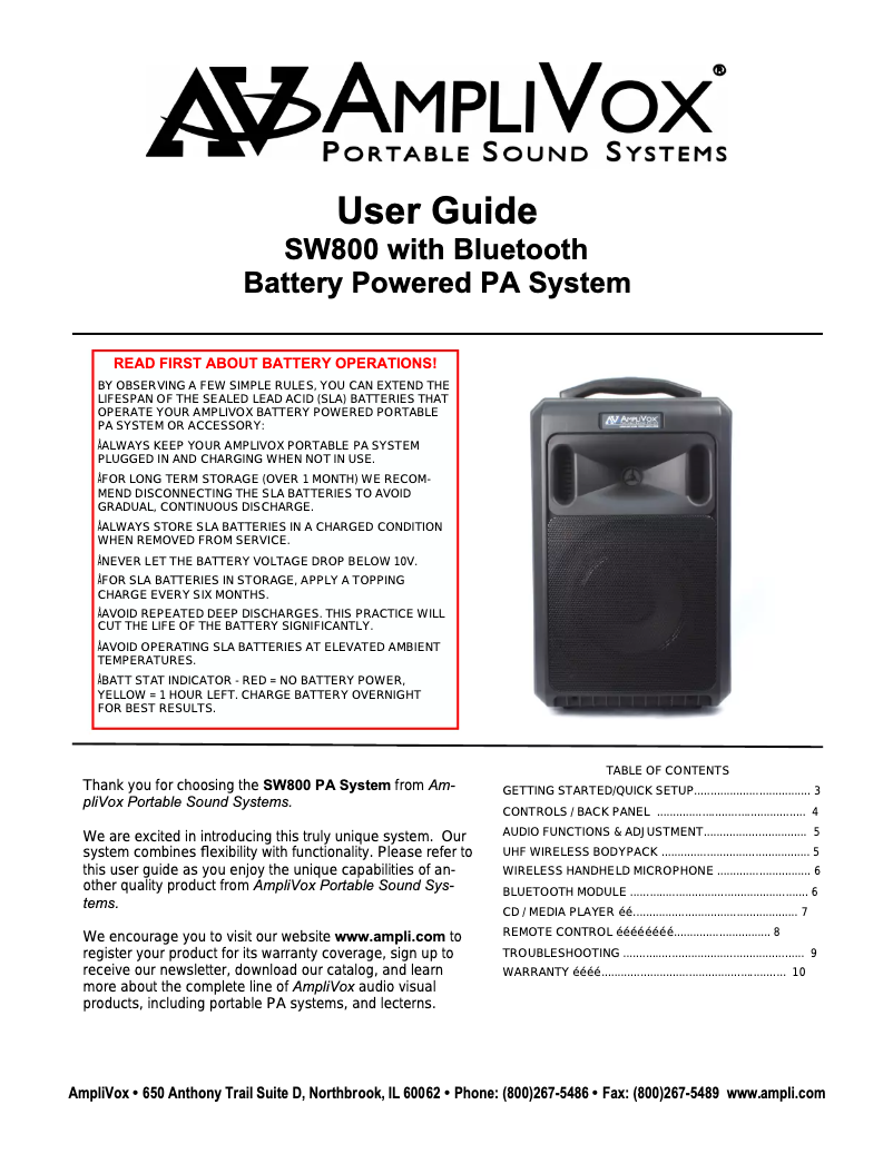 Page 1 de la notice Manuel utilisateur AmpliVox SW800