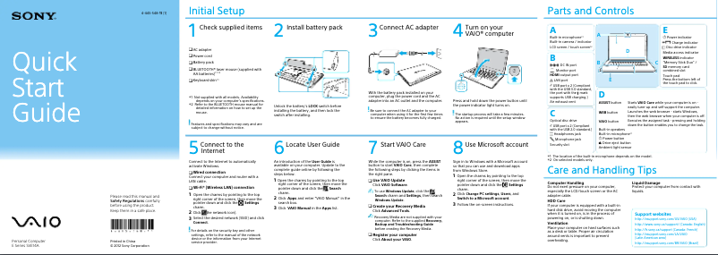 Page n°1 - Guide d'installation Sony Vaio SVE14A15FDP
