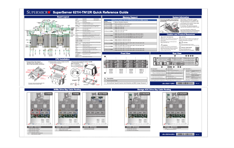 Page 1 de la notice Guide de démarrage rapide Supermicro SuperServer SYS-621H-TN12R