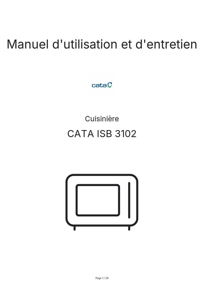 Page n°1 - Manuel d'utilisation et d'entretien CATA ISB 3102