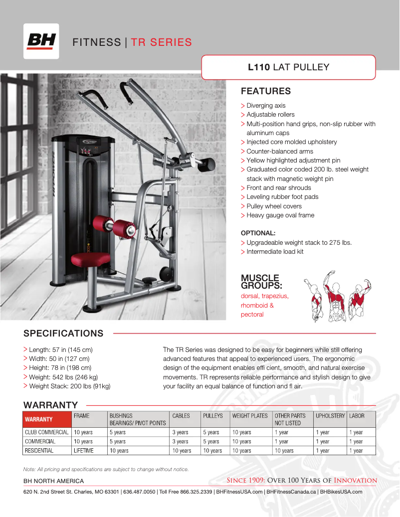 Page 1 of the manual Technical Sheet BH Fitness L110