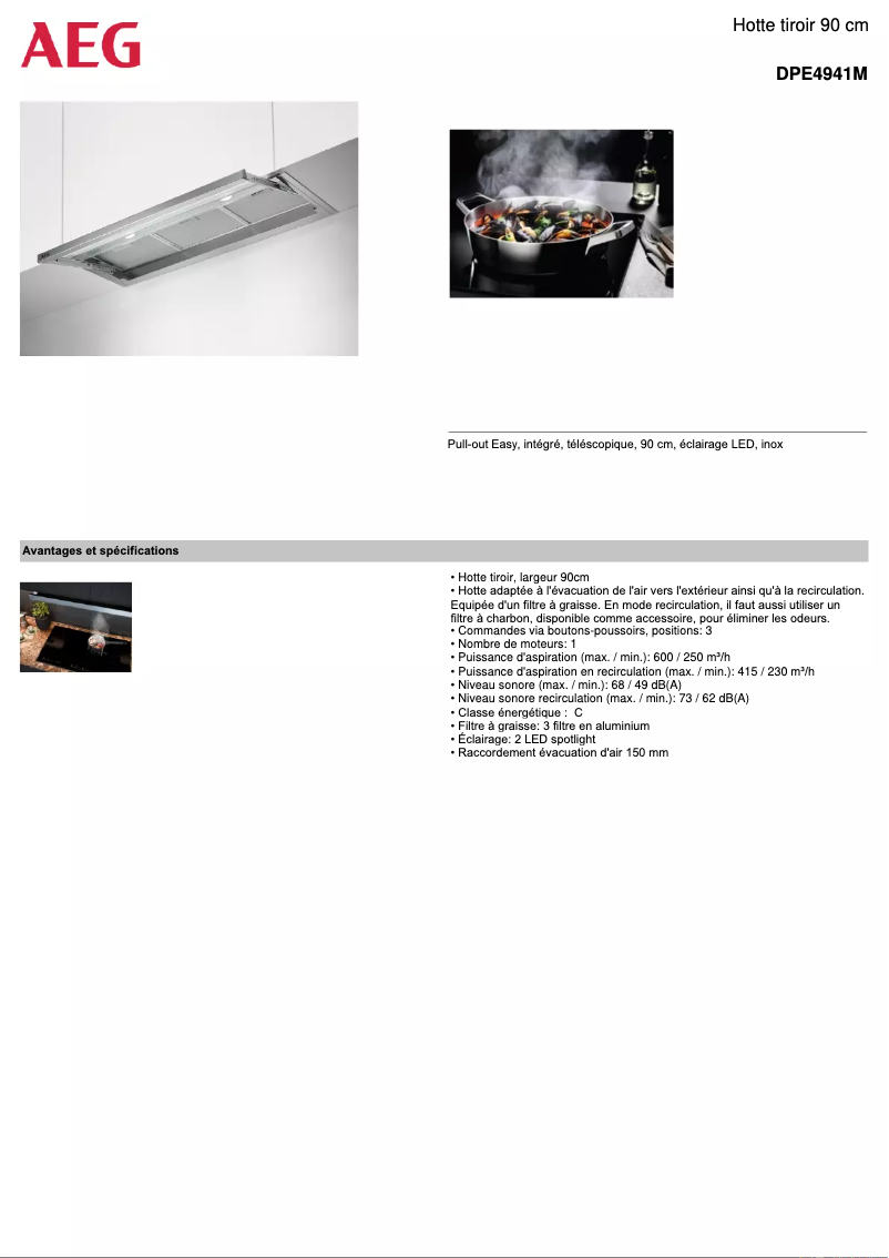 Página 1 del manual Ficha técnica AEG DPE4941M