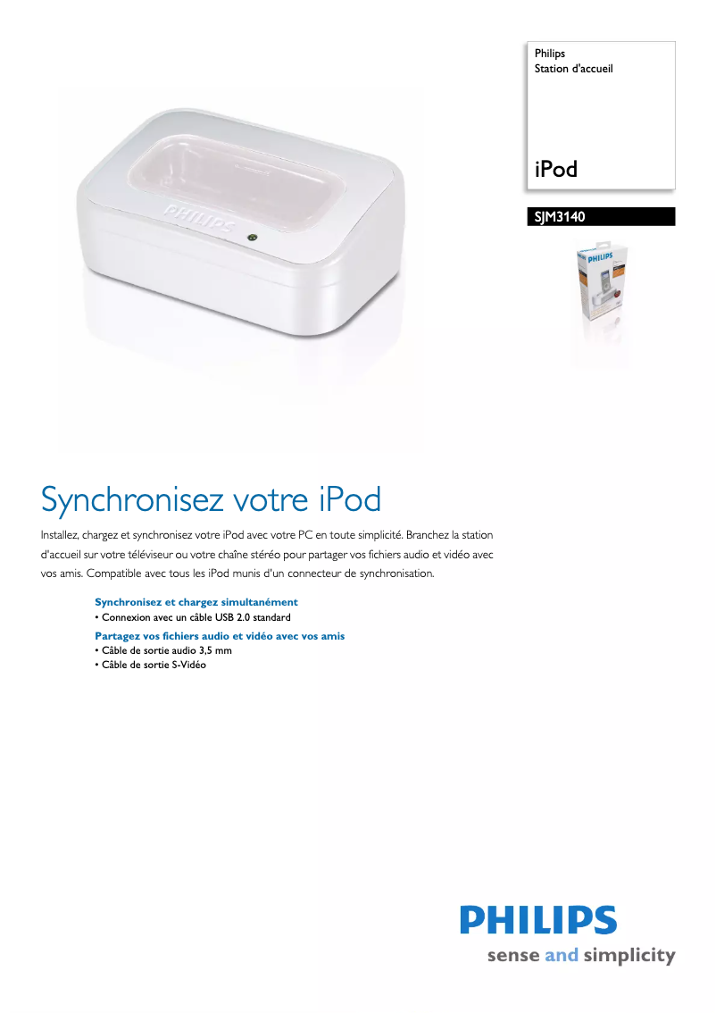 Page 1 de la notice Fiche technique Philips SJM3140