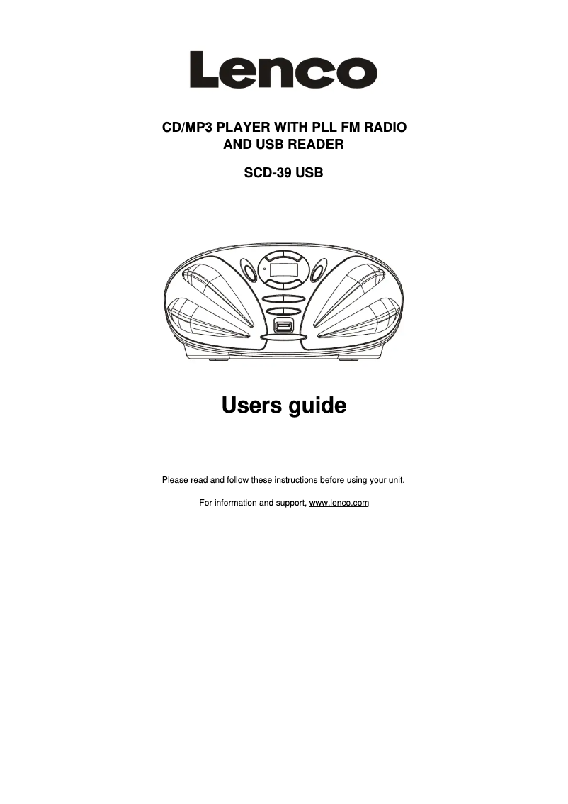 Page 1 de la notice Manuel utilisateur Lenco SCD-39 USB