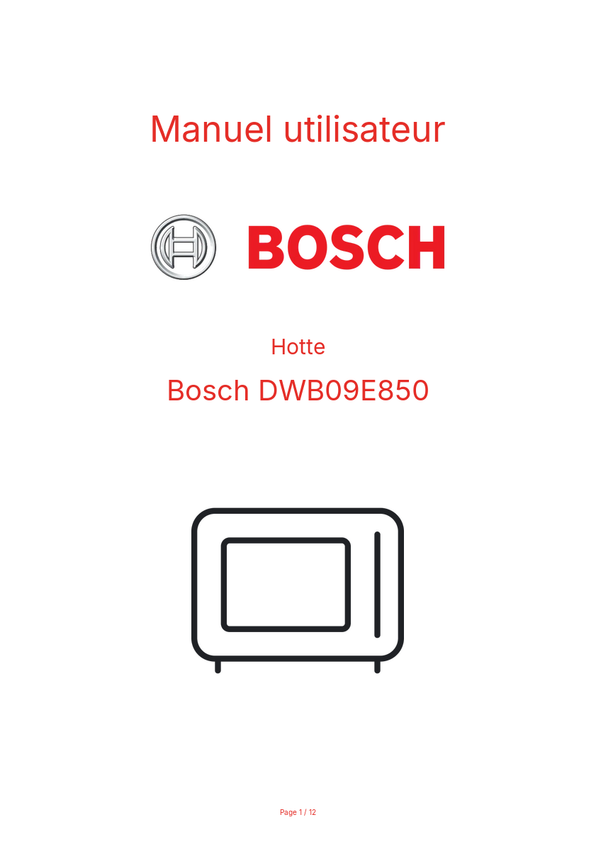 Image de la première page du manuel de l'appareil DWB09E850