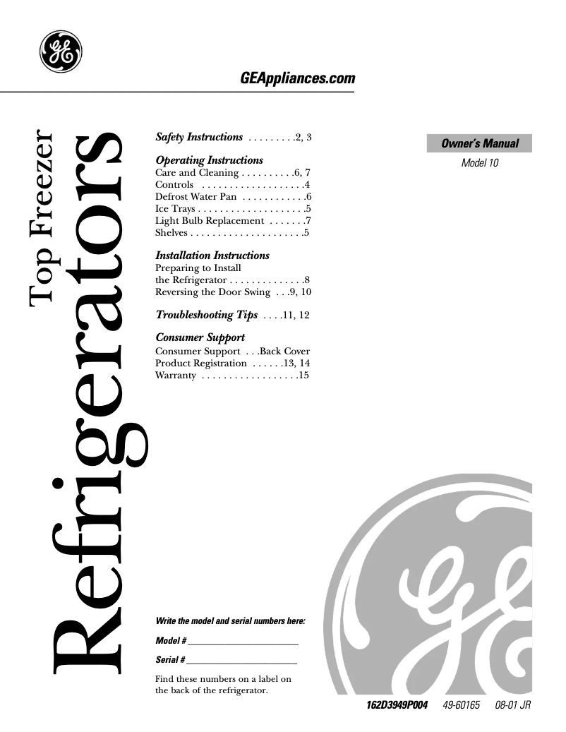 Imagen de la primera página del manual del dispositivo GTS10AAMRWW
