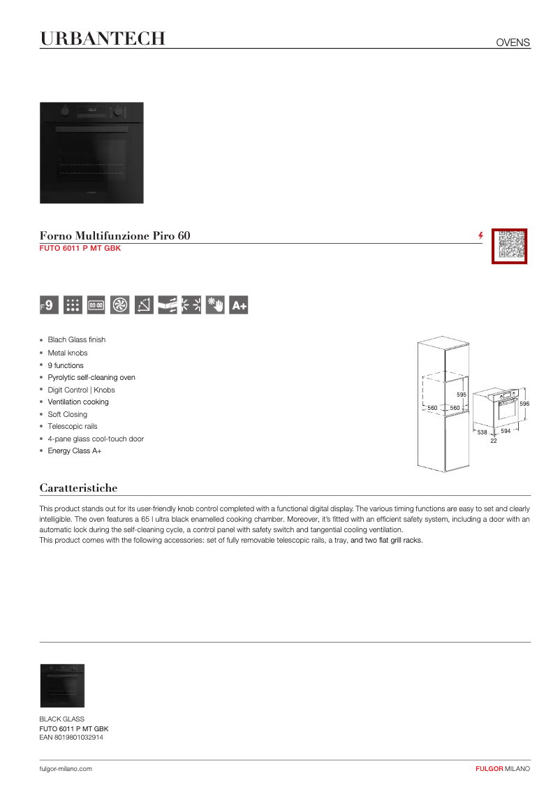 Page n°1 - Fiche technique Fulgor Milano FUTO 6011 P MT GBK