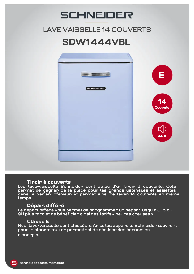 Page 1 de la notice Fiche technique Schneider SDW1444VR