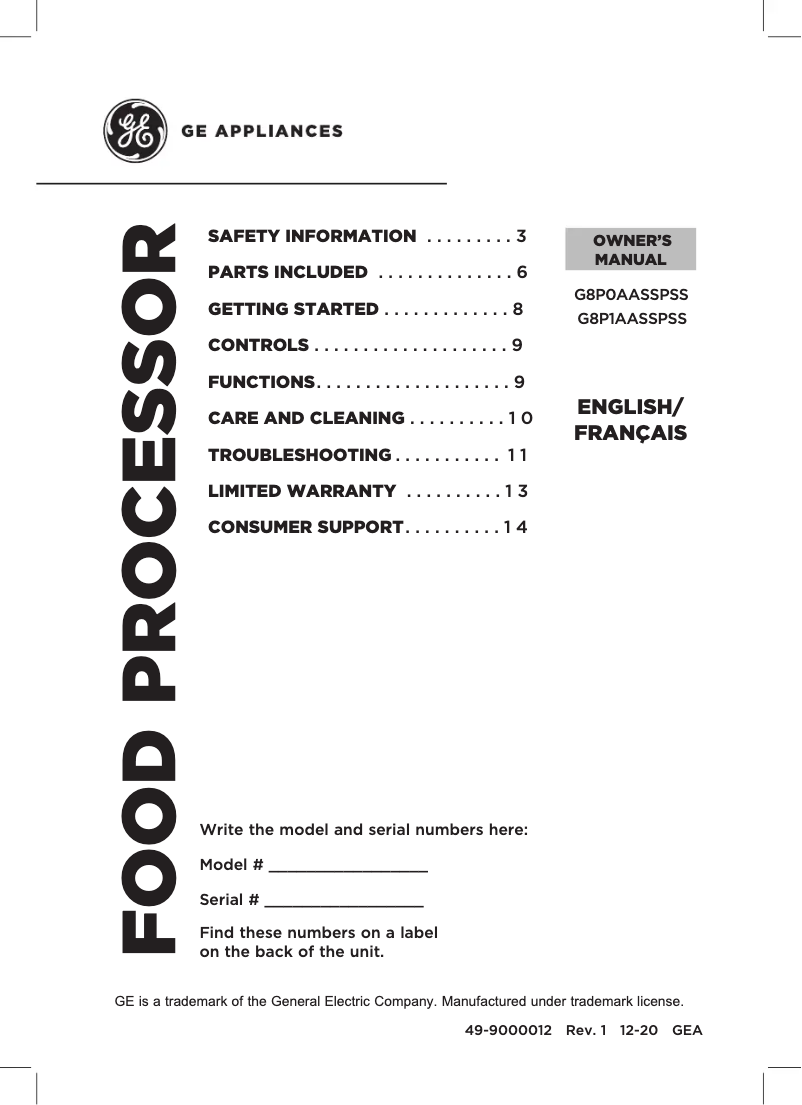 Image de la première page du manuel de l'appareil G8P1AASSPSS